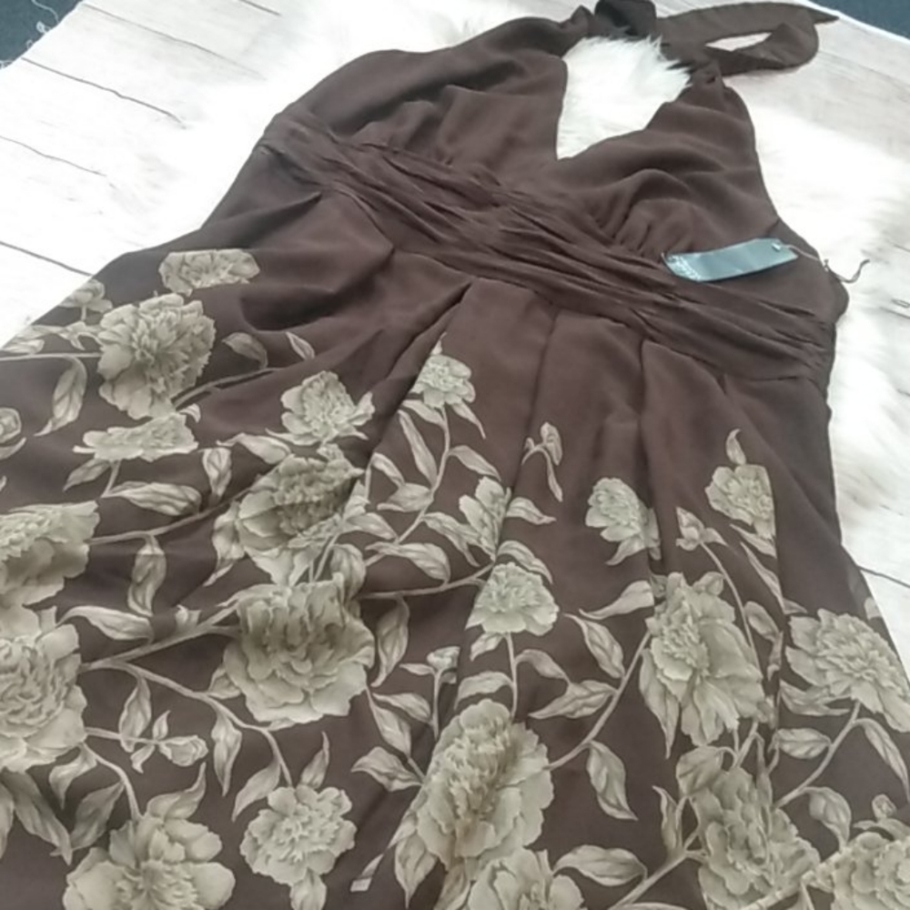 Adrianna papell chocolate halter midi dress silk